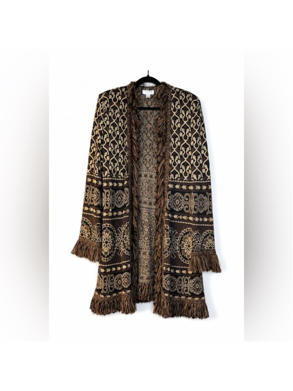 St. John Sport Vintage Print Cardigan with Fringe XL